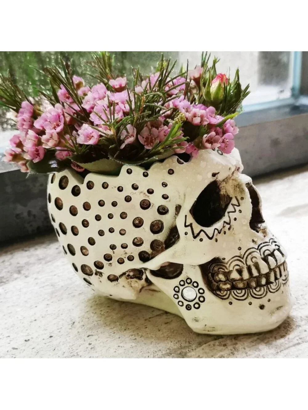 Gothic Skull Candle Holder & Planter - 5.9” Decorative Gift for Home Decor